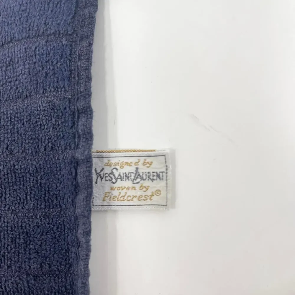 VTG YSL Yves Saint Laurent Fieldcrest‎ Hand Towel Set of 3 Navy Gold Stripe Mono
